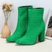 Chic Green Chunky Heel Boots For Women – Fashionable Pointed Toe Mid-Calf Boots With Side Zipper, Perfect For Fall & Winter_vogvips.com