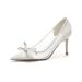 Women's Sexy Fairy Single Shoes White Wedding Dress Shoes With Bows High Heels New Style Mesh_vogvips.com