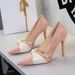 3391-18 French-style Elegant Ladylike Pearl Chain Bow Pointed Toe Shallow Fashion Suede Stiletto Shoes For Women_vogvips.com