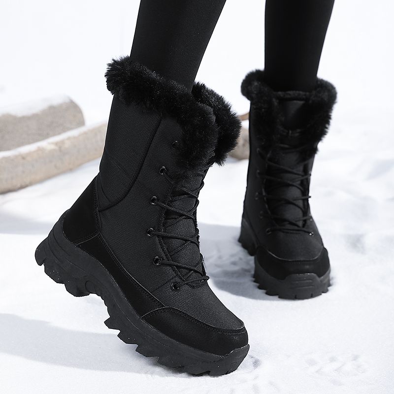 Black Snow For Women Winter Fleece Lined Thickened Warm Shoes Waterproof Non-Slip Northeast Outdoor Skiing Big Cotton_vogvips.com