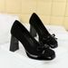 Women's Elegant Square-Toe Platform High Heels With Bow Detail - Chunky Heel, Slip-On Design Banquets Evening Events Anchora Red, Black, Deep Brown_vogvips.com