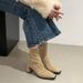 Chunky Heel Suede Korean Style Ankle For Women 202 New Autumn Winter Fleece-Lined Martin Coffee Color Slim Short Boots_vogvips.com