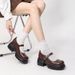 Mary Jane Women, Wide Feet, One-Strap Student Shoes, Large Size 40, Thick Sole, Commuter Black Leather Shoes For Women_vogvips.com