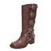 Belt Buckle Chunky Heel Riding For Women, Autumn And Winter Over-the-Knee Long Western Cowboy Boots, Brown Fashion Boots_vogvips.com