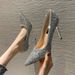 MTX Silver High Heels Pointed Toe Sexy Stiletto French Style Gold Sequin Wedding Single Shoes Women 2025 Spring New Model_vogvips.com