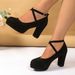 Women's Summer Chunky Heel Suede Cross Strap Dress Shoes European American Style Low Cut plus Size_vogvips.com