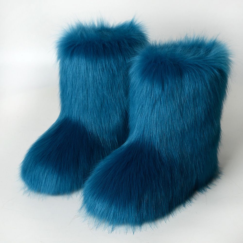 Women's Winter Fluffy Faux Fox Fur Boots Woman Plush Warm Snow Boots Luxury Footwear Girls' Furry Fashion Winter Shoe_vogvips.com