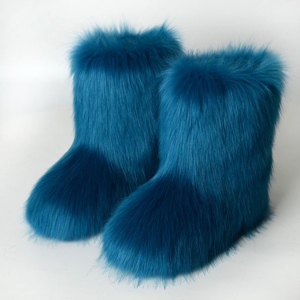 Women's Winter Fluffy Faux Fox Fur Boots Woman Plush Warm Snow Boots Luxury Footwear Girls' Furry Fashion Winter Shoe_vogvips.com