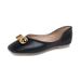 Genuine Square Toe Low Heel Single Shoes For Women Autumn Winter New Metal Buckle Shallow Mouth Leather Grandma_vogvips.com