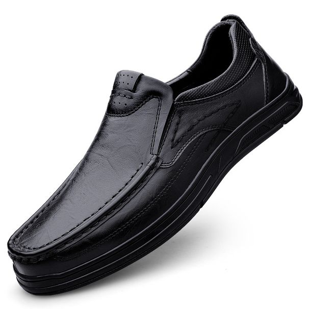 Men's Leather Shoes Casual Loafers Lazy Thick-soled Round Head Foot Cover Men's Leather Shoes_vogvips.com