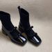2025 New Square Toe Retro Bow Elastic Slim Patchwork Mary Jane Sock Slimming Chunky Heel Short Boots For Women_vogvips.com