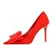 18249-H33 Korean Style Fashion Party Heels Stiletto Shallow Pointed Toe Rhinestone Bowknot High Heel Single Shoes For_vogvips.com