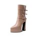 Square Head Waterproof Platform Platform High Heel Naked Boots With Thick Heel In Line With Women_vogvips.com