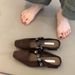 Sheepskin Version Temperament Half Slippers For Women With Rhinestones, One Strap Versatile Square Toe Low Heeled Single Shoes_vogvips.com