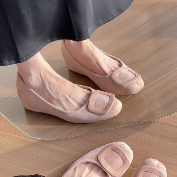 Soft Nude Pink Square-toed Shallow Shoes, 2026 Spring And Autumn New Style, Internal Height-increasing French Gentle_vogvips.com