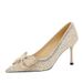 2623-AH99 French-style Sequin Beaded High-heeled Pointed-toe Shallow Bow Rhinestone Stiletto Slip-on Women's Shoes_vogvips.com