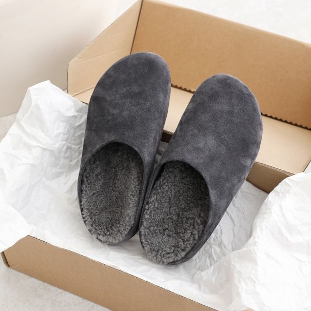 Genuine Leather Wool For Women, Thick Sole, Warm, Closed Toe, Half Lazy, Thickened And Fleece Lined_vogvips.com