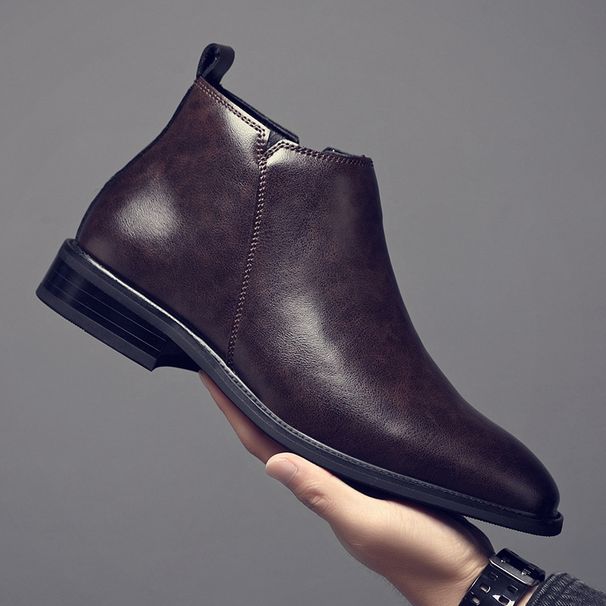 Men's Leather Pointed Single Chelsea Boots Men's High Top Leather Shoes Men's Boots Low Top_vogvips.com