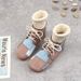 Autumn Winter New Mori Artistic Fleece-Lined High-Top Thick-Soled Short Korean Style Lace-Up Color-Block Round-Toe_vogvips.com