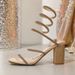 Women's Light Luxury Square Toe Rhinestone Wrap Sandals - Summer Glam Chunky Heel Platform Shoes For Women Super Elegant And Chic._vogvips.com
