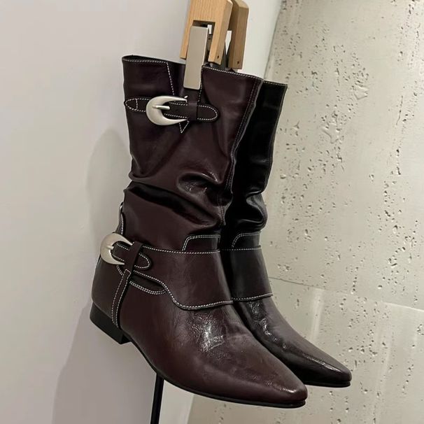 Melard Belt Buckle Single Martin For Women 2025 Autumn Pointed Toe Hidden Wedge Thick Heel Women's Short Boots Versatile_vogvips.com