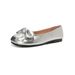 Bow Ballet Single Shoes Women's Shallow Mouth Flat-bottomed French Silver One-Pedal Beanie Shoes_vogvips.com