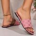 Plus Size Women's Floral Print Flat Slippers Round Toe Low Heel Single Strap Design Brown Comfortable Footwear_vogvips.com