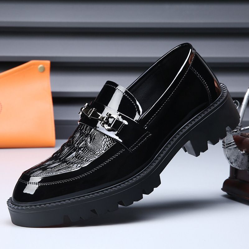 Euro Step Slip-On Large Size Business Formal Casual Leather Shoes Men's Comfortable Breathable Height Increasing Trendy Loafers_vogvips.com