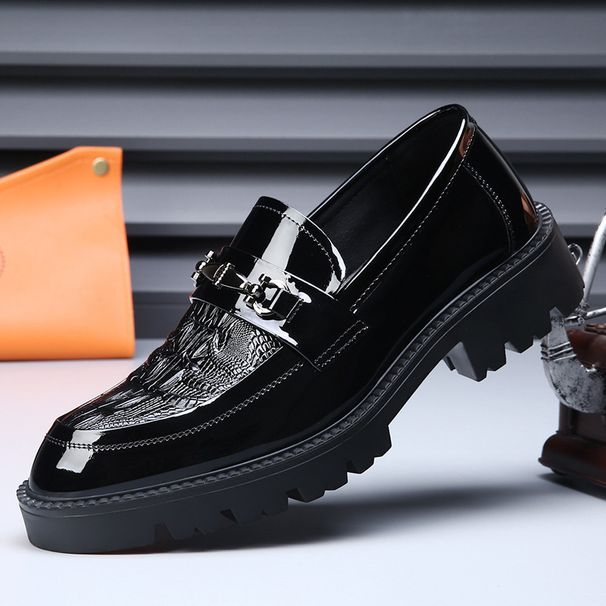 Euro Step Slip-On Large Size Business Formal Casual Leather Shoes Men's Comfortable Breathable Height Increasing Trendy Loafers_vogvips.com