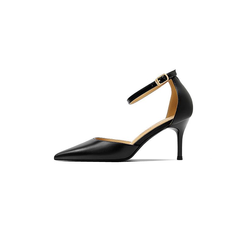 French-style Women's Black Genuine Leather Stiletto Sandals, 2025 Summer New Model, Hollow-out Design With A Single_vogvips.com