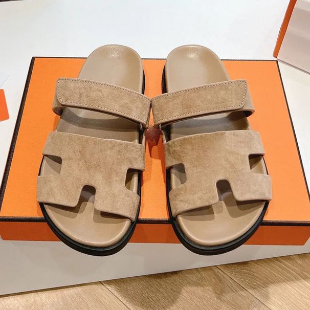 Couple Style For Summer Wear, H-Shaped Genuine Leather Men's Shoes, Fashionable And Versatile, Flat Bottomed Beach Shoes_vogvips.com