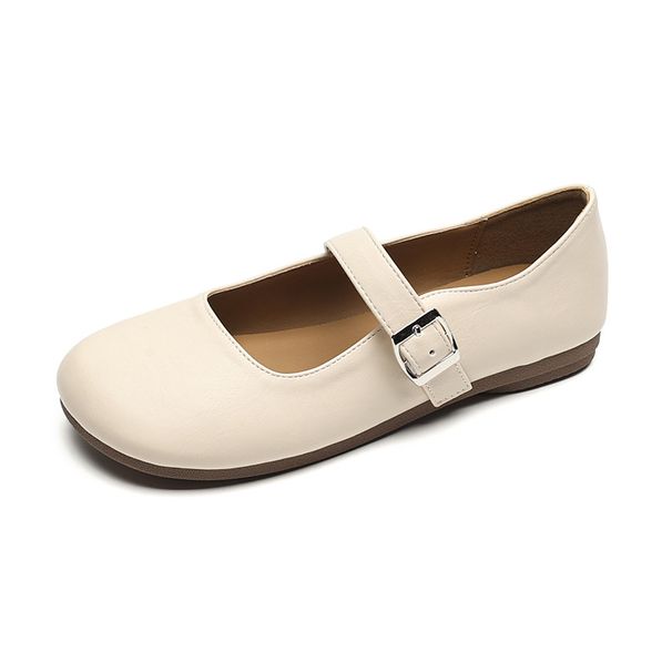 French Mary Jane Shoes Fairy Style One-word Buckle Shallow Mouth Flat Sole Shoes Large Size Women's Shoes_vogvips.com