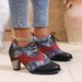 Front Lace-Up Round Toe Martin Leather Short Women's Ethnic Fashion Foreign Trade Printed High Heel Bare Boots Women_vogvips.com