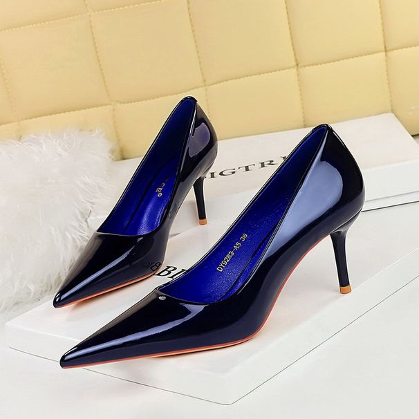 Patent Leather High Heels Women's Shoes Thin Heels Shallow Mouth Pointed Commuter High Heels Single Shoes_vogvips.com