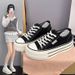 Super Versatile Canvas Shoes For Women, 2026 Summer New Model, Slip-on Round Toe, Lace-up, Non-slip, Thick-soled Casual_vogvips.com