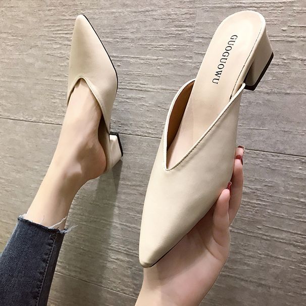 Try-On Shoes High Our Store Spring Summer New Thick Heel Pointed Closed Toe Outdoor Half Slippers Women_vogvips.com