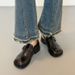 Plus-size Belt Buckle Slimming Flat Genuine Loafers For Women, Black Versatile Soft-soled Single Shoes, Soft Round-toe_vogvips.com