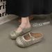 Women's Summer 2026 Height Increasing Woven Half Slippers Breathable Closed Toe Sandals with Thick Sole for Skirts_vogvips.com