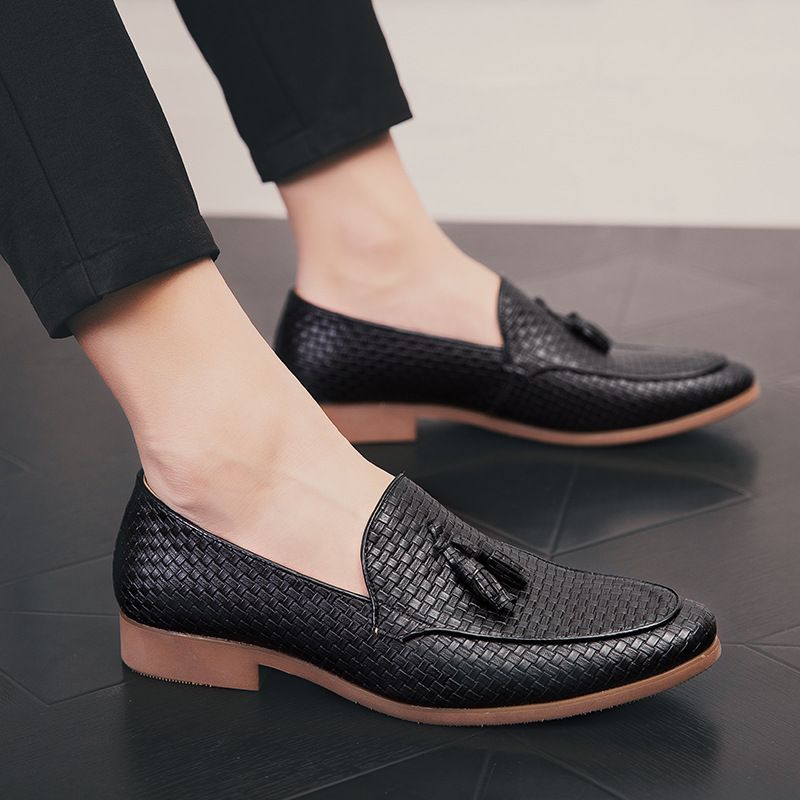 Euro Step Summer British Style Slip-On Tassel For Men Korean Version Height-Increasing Carved Brogue Men's Trendy Business Leather_vogvips.com