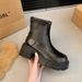 Versatile Niche New Fleece-Lined Height-Increasing Thick-Soled Short 2024 Autumn Winter Round Toe Mid-Heel British Style_vogvips.com