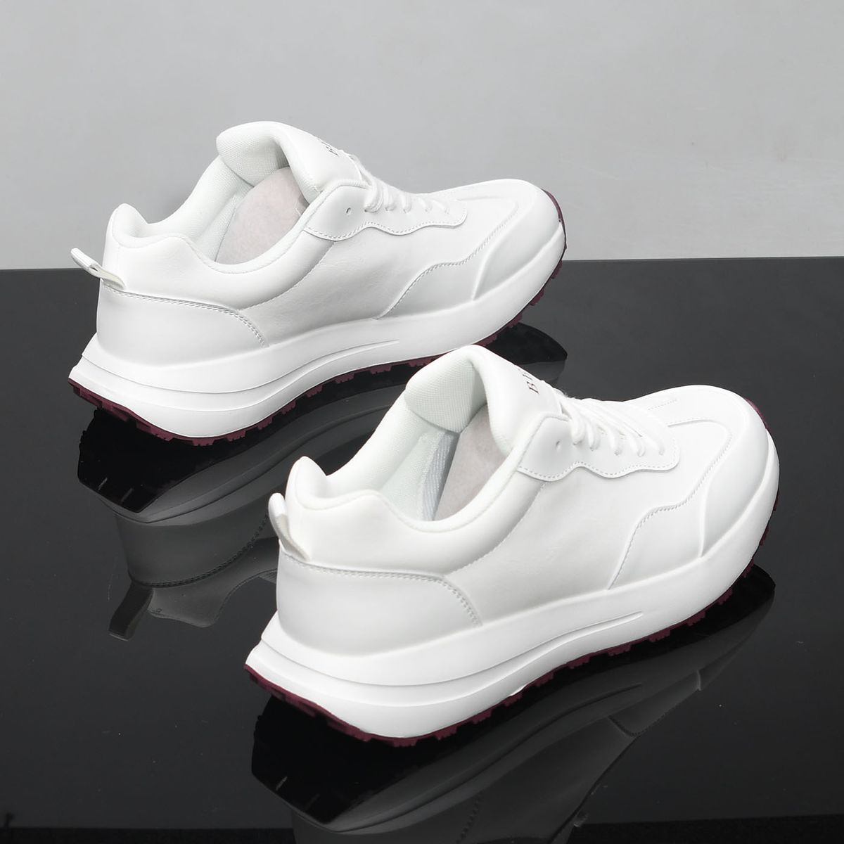 Men's Trendy Thick Soled White Sneakers Breathable Casual Sports Shoes Spring Summer Height Increasing Soft Soled K053_vogvips.com