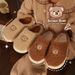 Cute Cartoon Bear Cotton Slippers For Women, Thick Soled, Warm, Suitable For Indoor Use, Couples, Postpartum Care, And Winter Wear._vogvips.com