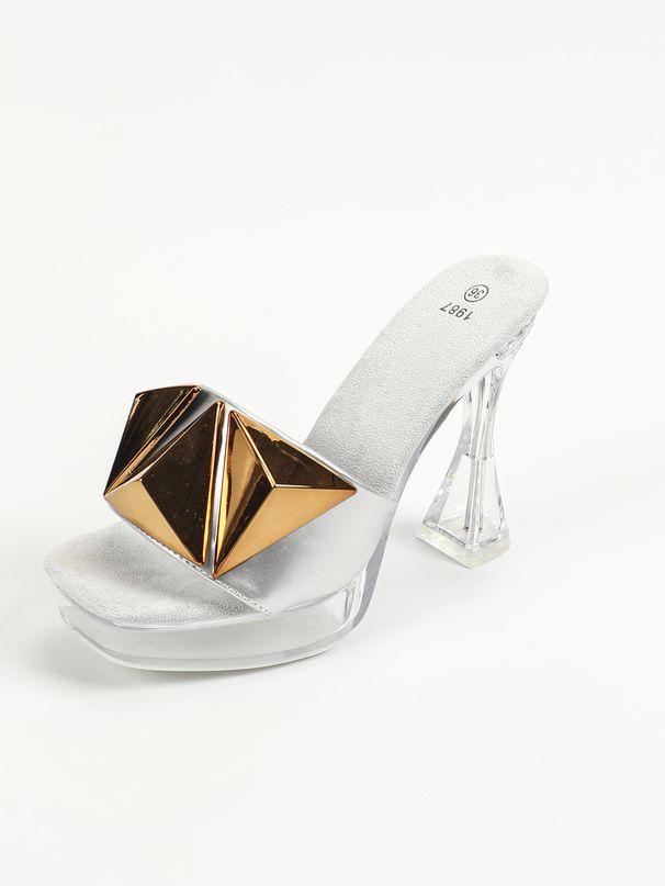 Women's 12CM High Heel Sandals - Sexy Transparent Strappy Club Shoes With Chunky Heel & Metallic Buckle Crystal Square Toe Non Slip Metal Buckle_vogvips.com