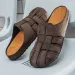 Dark Brown Suede Cut Out Closed Toe Slip On Mules Soft Cork Insole Casual Flat Clogs Slippers_vogvips.com