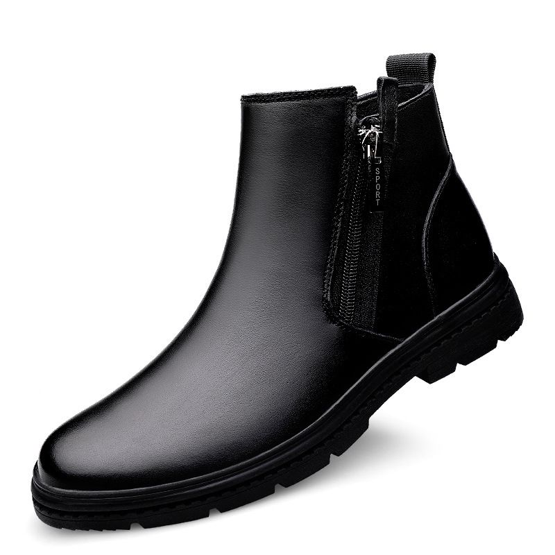 Men's Boots Leather Boots Medium Top Martin Boots Side Zipper Loafer Short Boots Cotton Boots Men's_vogvips.com