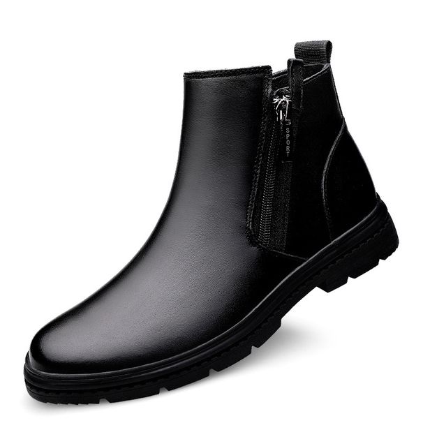 Men's Boots Leather Boots Medium Top Martin Boots Side Zipper Loafer Short Boots Cotton Boots Men's_vogvips.com