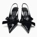 new Women S Beige Bow Slingback High Heeled Mules Pointed Shallow Mouth Patent Leather Single Shoes_vogvips.com