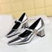 Women's shoes Metal rhinestone buckle line with medium thick heel shallow mouth square toe heel women's single shoes_vogvips.com