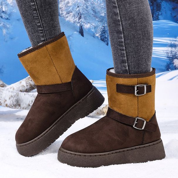 Grape Mom's Style, In Stock~ New Retro Motorcycle Buckle Round Toe Thick Sole Mid Calf Ankle Boots For Autumn And Winter Women_vogvips.com