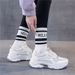 Women's Versatile Casual Chunky Platform Dad Shoes 2024 New Style All Seasons Fashionable Trendy Sports White round Toe Artificial PU_vogvips.com